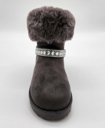 Elsa - Stivaletti in camoscio con pelliccia e strass donna