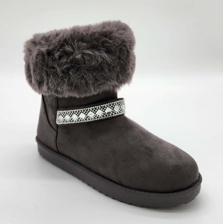 Elsa - Stivaletti in camoscio con pelliccia e strass donna
