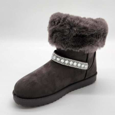 Elsa - Stivaletti in camoscio con pelliccia e strass donna