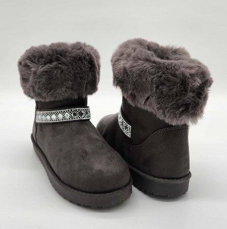 Elsa - Stivaletti in camoscio con pelliccia e strass donna