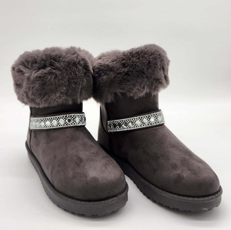Elsa - Stivaletti in camoscio con pelliccia e strass donna