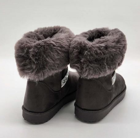 Elsa - Stivaletti in camoscio con pelliccia e strass donna