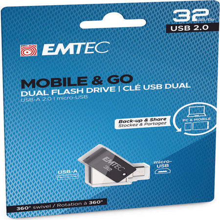 Emtec - Dual USB2.0 T260 - micro-USB - ECMMD32GT262B - 32GB Elettronica/Informatica/Dispositivi archiviazione dati/Dispositivi archiviazione dati esterni/PenDrive Eurocartuccia - Pavullo, Commerciovirtuoso.it