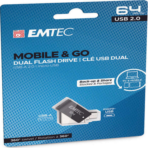 Emtec - Dual USB2.0 T260 - micro-USB - ECMMD64GT262B - 64GB Elettronica/Informatica/Dispositivi archiviazione dati/Dispositivi archiviazione dati esterni/PenDrive Eurocartuccia - Pavullo, Commerciovirtuoso.it