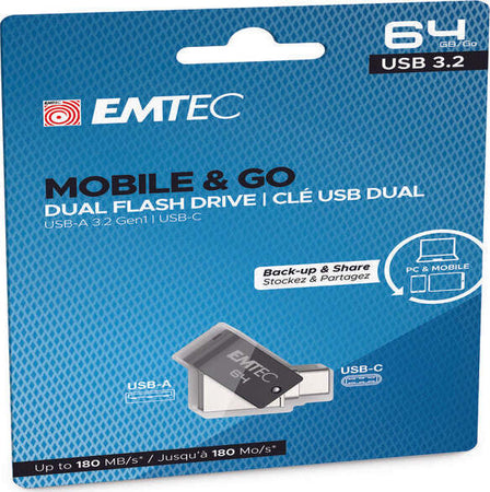 Emtec - Dual USB3.2 T260 - Type-C - ECMMD64GT263C - 64GB Elettronica/Informatica/Dispositivi archiviazione dati/Dispositivi archiviazione dati esterni/PenDrive Eurocartuccia - Pavullo, Commerciovirtuoso.it
