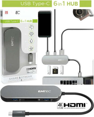 Emtec - Hub 6-in-1 Multimedia Type-C T650C - ECHUBT650C Elettronica/Informatica/Dispositivi archiviazione dati/Dispositivi archiviazione dati esterni/Hard Disk esterni Eurocartuccia - Pavullo, Commerciovirtuoso.it