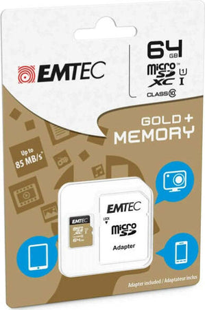 Emtec - Micro SDXC Class 10 Gold + con Adattatore - ECMSDM64GXC10GP - 64GB Elettronica/Informatica/Dispositivi archiviazione dati/Dispositivi archiviazione dati esterni/Schede di memoria/Schede Multimedia Eurocartuccia - Pavullo, Commerciovirtuoso.it