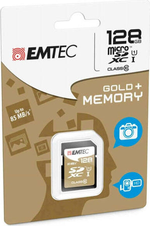 Emtec - SDXC Class 10 Gold + - ECMSD128GXC10GP - 128GB Elettronica/Informatica/Dispositivi archiviazione dati/Dispositivi archiviazione dati esterni/Schede di memoria/Schede Multimedia Eurocartuccia - Pavullo, Commerciovirtuoso.it