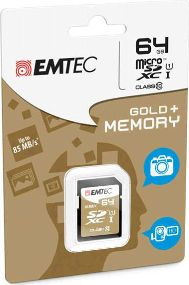 Emtec - SDXC Class 10 Gold + - ECMSD64GXC10GP - 64GB Elettronica/Informatica/Dispositivi archiviazione dati/Dispositivi archiviazione dati esterni/Schede di memoria/Schede Multimedia Eurocartuccia - Pavullo, Commerciovirtuoso.it