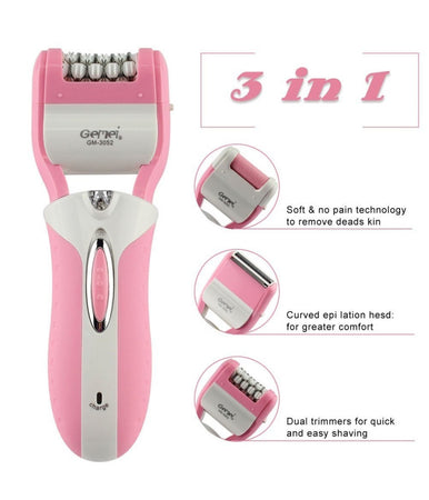 Epilatore Rasoio Elettrico Ricaricabile 3in1 Donna Corpo Pedicure Lima Gm-3052