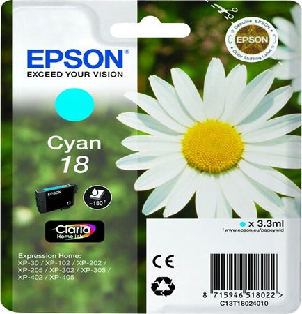 Epson - Cartuccia ink - 18 - Ciano - C13T18024012 - 3 3ml Elettronica/Informatica/Stampanti e accessori/Accessori per stampanti a inchiostro e laser/Cartucce d'inchiostro Eurocartuccia - Pavullo, Commerciovirtuoso.it