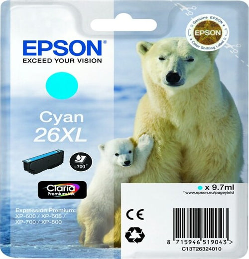 Epson - Cartuccia ink - 26XL - Ciano - C13T26324012 - 9 7ml Elettronica/Informatica/Stampanti e accessori/Accessori per stampanti a inchiostro e laser/Cartucce d'inchiostro Eurocartuccia - Pavullo, Commerciovirtuoso.it