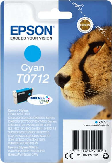Epson - Cartuccia ink - Ciano - T0712 - C13T07124012 - 5 5ml Elettronica/Informatica/Stampanti e accessori/Accessori per stampanti a inchiostro e laser/Cartucce d'inchiostro Eurocartuccia - Pavullo, Commerciovirtuoso.it