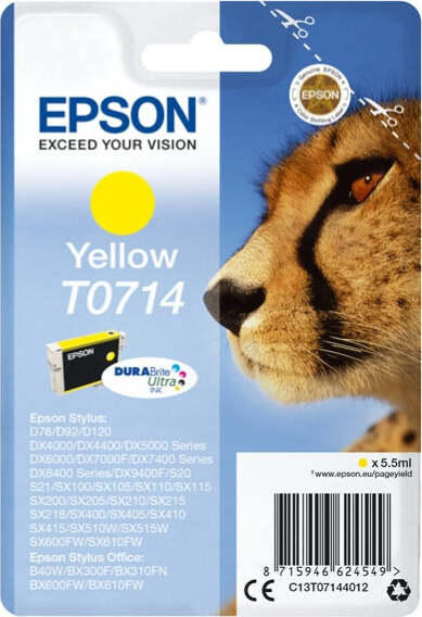 Epson - Cartuccia ink - Giallo - T0714 - C13T07144012 - 5 5ml Elettronica/Informatica/Stampanti e accessori/Accessori per stampanti a inchiostro e laser/Cartucce d'inchiostro Eurocartuccia - Pavullo, Commerciovirtuoso.it