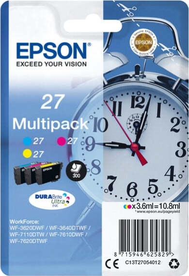 Epson - Confezione Cartuccia ink - 27 - C-M-Y - C13T27054022 - 3 6ml cad Elettronica/Informatica/Stampanti e accessori/Accessori per stampanti a inchiostro e laser/Cartucce d'inchiostro Eurocartuccia - Pavullo, Commerciovirtuoso.it