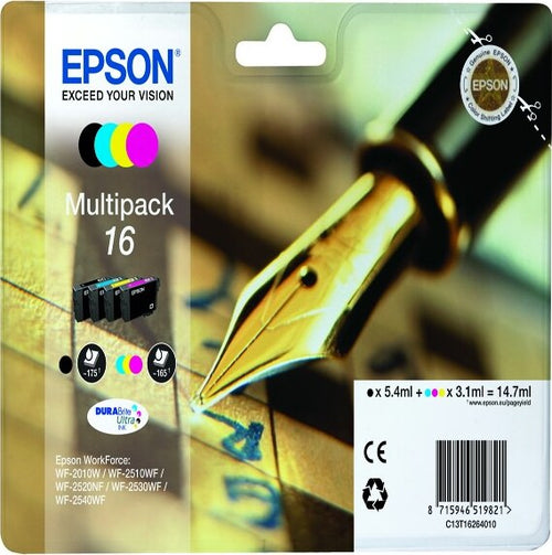 Epson - Multipack Cartuccia ink - 16 - C-M-Y-K - C13T16264012 - C-M-Y 3 1ml cad - K 5 4ml Elettronica/Informatica/Stampanti e accessori/Accessori per stampanti a inchiostro e laser/Cartucce d'inchiostro Eurocartuccia - Pavullo, Commerciovirtuoso.it