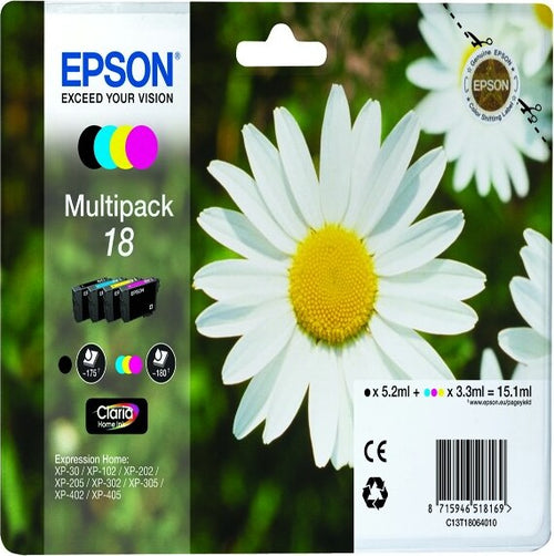 Epson - Multipack Cartuccia ink - 18 - C-M-Y-K - C13T18064012 - C-M-Y 3 3ml cad - K 5 2ml Elettronica/Informatica/Stampanti e accessori/Accessori per stampanti a inchiostro e laser/Cartucce d'inchiostro Eurocartuccia - Pavullo, Commerciovirtuoso.it