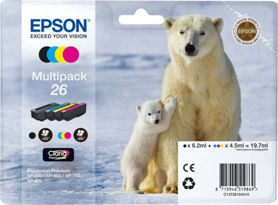 Epson - Multipack Cartuccia ink - 26 - C-M-Y-K - C13T26164010 - C-M-Y 4 5ml cad - K 6 2ml Elettronica/Informatica/Stampanti e accessori/Accessori per stampanti a inchiostro e laser/Cartucce d'inchiostro Eurocartuccia - Pavullo, Commerciovirtuoso.it