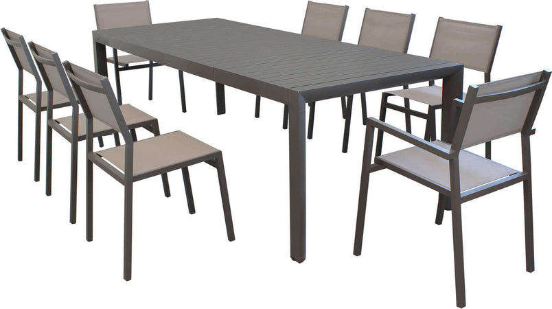 EQUITATUS---set-tavolo-in-alluminio-cm-180/240x100x75-h-con-8-sedute-Taupe-Milani-Home