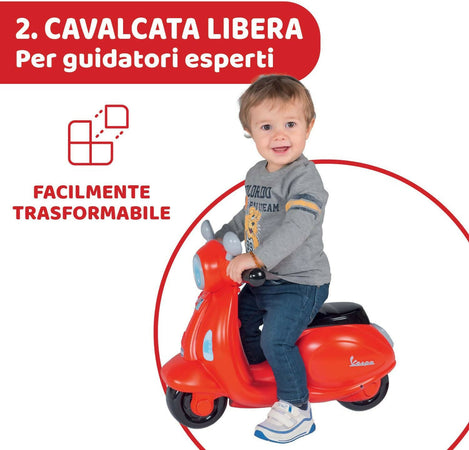 CHICCO Vespa - modello Bambini Primavera colore ROSSO, Moto Giocattolo Cavalcabile con Pannello Elettronico, Luci e Suoni, Ruote di Supporto Rimuovibili, Max 25 Kg - Giochi per Bambini 1-3 Anni
