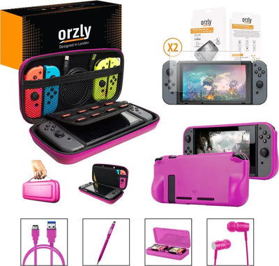 Borsa Essential Pack per Nintendo Switch Case 2 Vetri Protettivi Grip Case Porta Cavo USB  Cartucce Cuffie Penna Colore ROSA