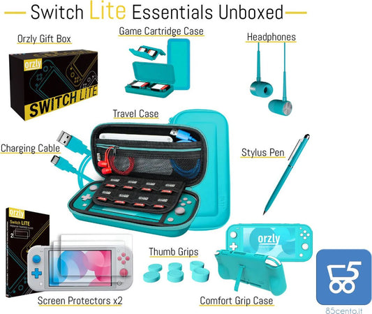 Essential Pack per Nintendo Switch Lite Custodia Cuffie Cavo USB Vetro protettivo Porta Cartucce Penna