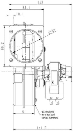 Estrattore 50W Pl21, Flangia Diam 80Mm Integrata, Pre Fino A 300Pa, Port Fino A 140M3/H, Per Stufe a Pellet 14706001