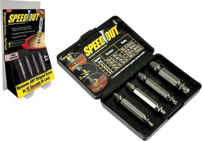 Estrattore Per Viti Consumate Sbanate Con Cofanetto Confezione Da 4pz Speedout Trapano Fai da te/Utensili elettrici e a mano/Accessori per utensili elettrici/Accessori per trapani/Mandrini Trade Shop italia - Napoli, Commerciovirtuoso.it