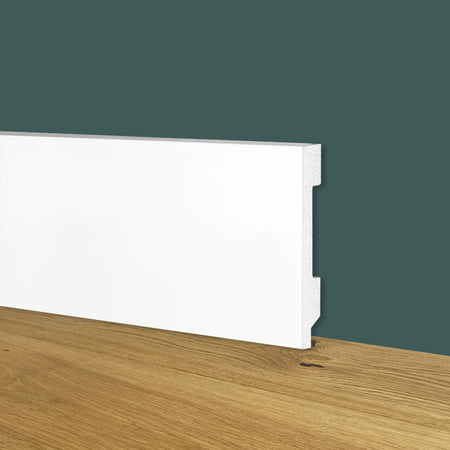 112ML Bancale di Battiscopa BIANCO Squadrato passacavo 70x15x2000mm in POLIMERI - Polistrutturato - Eternal Parquet