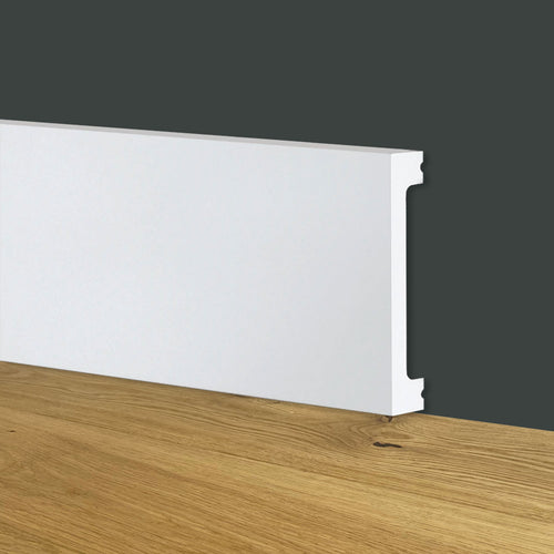 84ml bancale di Battiscopa SQUADRATO BIANCO Passacavo 100x13x2000mm in POLIMERI - Eternal Parquet