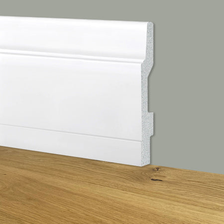 Battiscopa Modernissimo BIANCO mod. DUBAI 130x15x2000mm in POLIMERI - Polistrutturato - Eternal Parquet