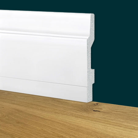 Battiscopa Modernissimo BIANCO mod. DUBAI 130x15x2000mm in POLIMERI - Polistrutturato - Eternal Parquet