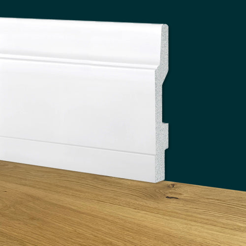 Battiscopa Modernissimo BIANCO mod. DUBAI 130x15x2000mm in POLIMERI - Polistrutturato - Eternal Parquet