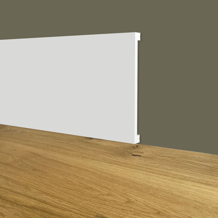 Battiscopa SQUADRATO BIANCO PASSACAVO 120x10x2000mm in POLIMERI - Polistrutturato - Eternal Parquet