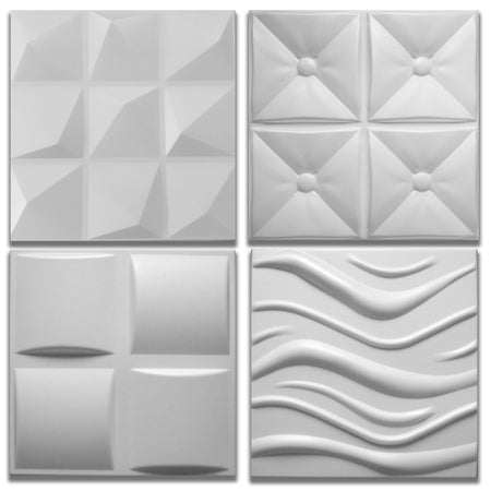 10/20mq di Pannelli in XPS (polistirene compatto) 3D a soffitto o Parete 50x50x2cm Bianchi 4 modelli