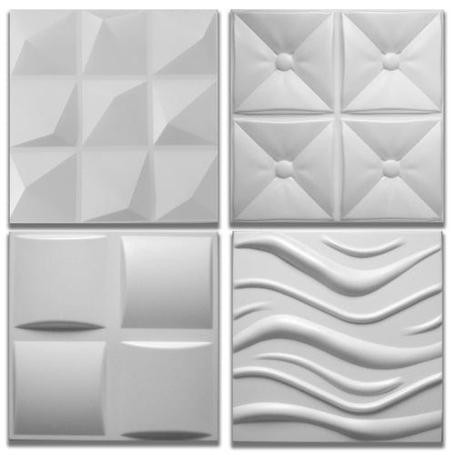 10/20mq di Pannelli in EPS (polistirene compatto) 3D a soffitto o Parete 50x50x2cm Bianchi 4 modelli Eternal Parquet