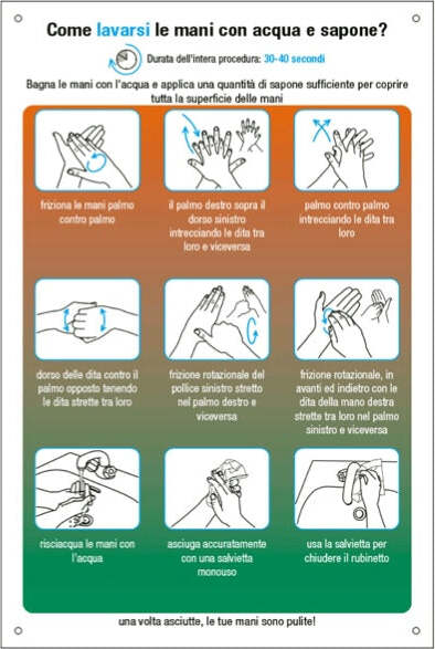 Etichetta - ''Come lavarsi le mani'' - 20x30 cm - Cartelli Segnalatori Fai da te/Sicurezza e protezione/Attrezzature per sicurezza sul lavoro/Segnaletica antinfortunistica Eurocartuccia - Pavullo, Commerciovirtuoso.it
