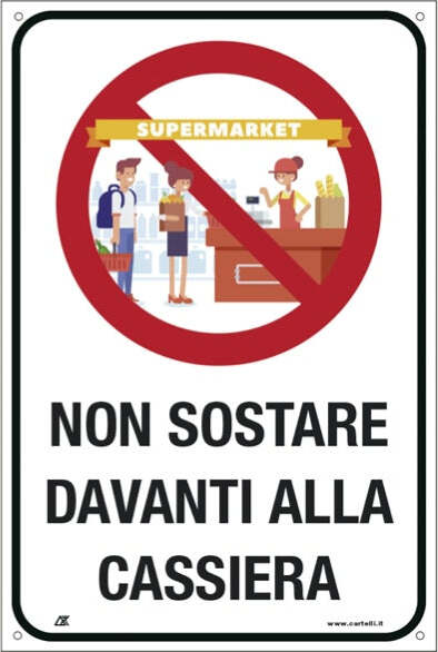 Etichetta - ''Non sostare davanti alla cassiera'' - 20x30 cm - Cartelli Segnalatori Fai da te/Sicurezza e protezione/Attrezzature per sicurezza sul lavoro/Segnaletica antinfortunistica Eurocartuccia - Pavullo, Commerciovirtuoso.it