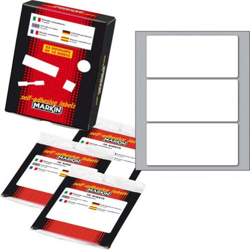 Etichetta adesiva - permanente - rettangolare - 100x46 mm - 3 etichette per foglio - 10 fogli per busta - bianco - Markin [multipack] 25 pezzi Cancelleria e prodotti per ufficio/Archivio ufficio e accessori per scrivania/Etichette divisori per schedario e timbri/Etichette ed etichette adesive/Etichette per prezzatrici Eurocartuccia - Pavullo, Commerciovirtuoso.it