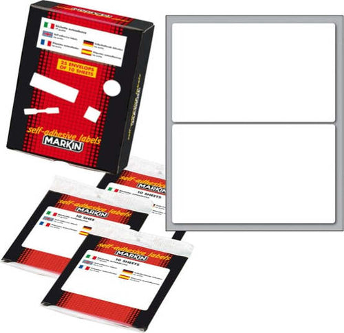 Etichetta adesiva - permanente - rettangolare - 115x70 mm - 2 etichette per foglio - 10 fogli per busta - bianco - Markin [multipack] 25 pezzi Cancelleria e prodotti per ufficio/Archivio ufficio e accessori per scrivania/Etichette divisori per schedario e timbri/Etichette ed etichette adesive/Etichette per prezzatrici Eurocartuccia - Pavullo, Commerciovirtuoso.it