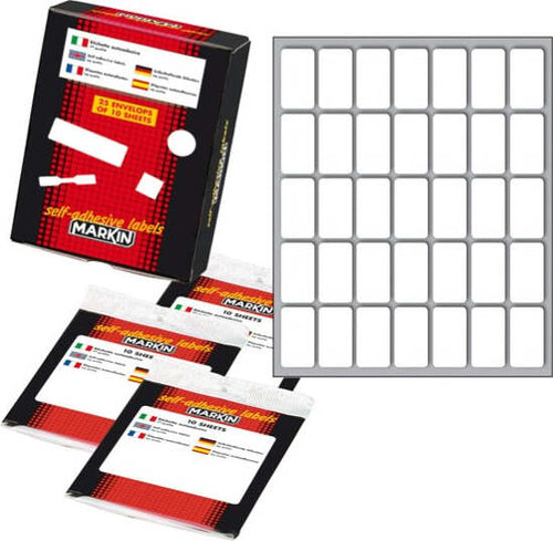 Etichetta adesiva - permanente - rettangolare - 27x15 mm - 35 etichette per foglio - 10 fogli per busta - bianco - Markin [multipack] 10 pezzi Cancelleria e prodotti per ufficio/Archivio ufficio e accessori per scrivania/Etichette divisori per schedario e timbri/Etichette ed etichette adesive/Etichette per prezzatrici Eurocartuccia - Pavullo, Commerciovirtuoso.it
