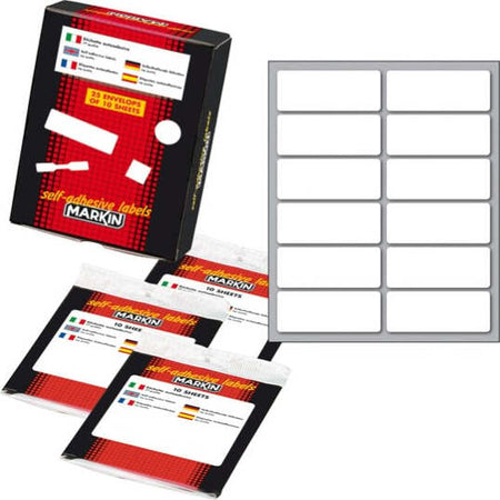 Etichetta adesiva - permanente - rettangolare - 56x22 mm - 12 etichette per foglio - 10 fogli per busta - bianco - Markin [multipack] 25 pezzi Cancelleria e prodotti per ufficio/Archivio ufficio e accessori per scrivania/Etichette divisori per schedario e timbri/Etichette ed etichette adesive/Etichette per prezzatrici Eurocartuccia - Pavullo, Commerciovirtuoso.it