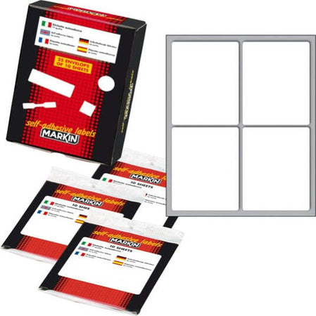Etichetta adesiva - permanente - rettangolare - 70x56 mm - 4 etichette per foglio - 10 fogli per busta - bianco - Markin [multipack] 25 pezzi Cancelleria e prodotti per ufficio/Archivio ufficio e accessori per scrivania/Etichette divisori per schedario e timbri/Etichette ed etichette adesive/Etichette per prezzatrici Eurocartuccia - Pavullo, Commerciovirtuoso.it