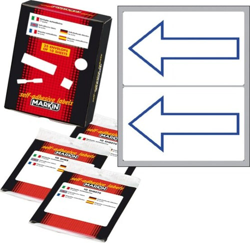 Etichetta adesiva - permanente - simbolo freccia blu (alto) - 115x70 mm - 2 etichette per foglio - 10 fogli per busta - bianco - Markin Cancelleria e prodotti per ufficio/Archivio ufficio e accessori per scrivania/Etichette divisori per schedario e timbri/Etichette ed etichette adesive/Etichette per prezzatrici Eurocartuccia - Pavullo, Commerciovirtuoso.it