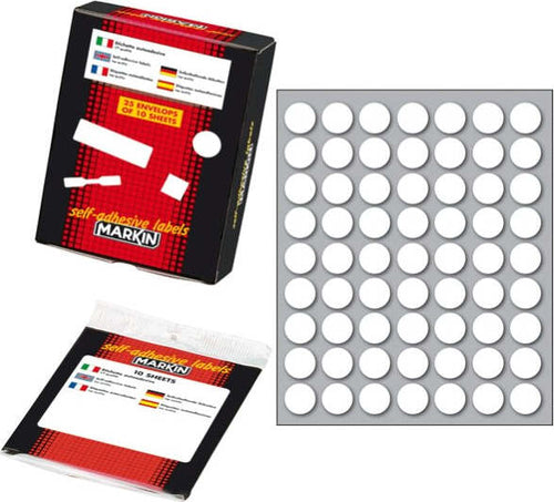 Etichetta adesiva - permanente - tonda D 14 mm - 63 etichette per foglio - 10 fogli per busta - bianco - Markin [multipack] 10 pezzi Cancelleria e prodotti per ufficio/Archivio ufficio e accessori per scrivania/Etichette divisori per schedario e timbri/Etichette ed etichette adesive/Etichette per prezzatrici Eurocartuccia - Pavullo, Commerciovirtuoso.it