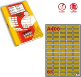 Etichetta adesiva A400 Markin - oro - adatta a stampanti laser - 38.1x21.2 mm - 65 etichette per foglio - scatola da 100 fogli A4 Cancelleria e prodotti per ufficio/Archivio ufficio e accessori per scrivania/Etichette divisori per schedario e timbri/Etichette ed etichette adesive/Etichette per stampanti Eurocartuccia - Pavullo, Commerciovirtuoso.it