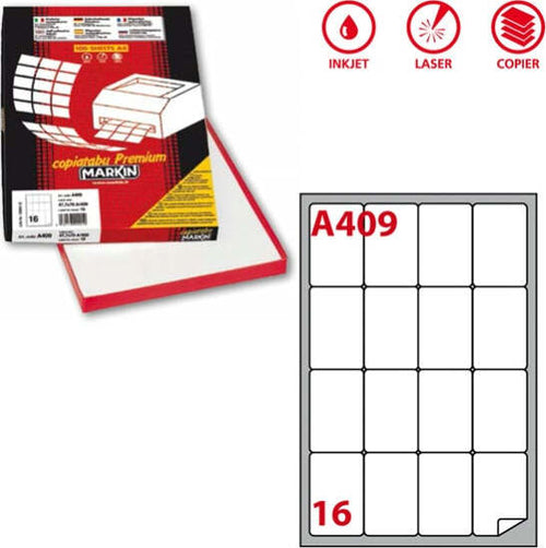 Etichetta adesiva A409 - permanente - 47 7x70 mm - 16 etichette per foglio - bainco - Markin - scatola 100 fogli A4 Cancelleria e prodotti per ufficio/Archivio ufficio e accessori per scrivania/Etichette divisori per schedario e timbri/Etichette ed etichette adesive/Etichette per stampanti Eurocartuccia - Pavullo, Commerciovirtuoso.it