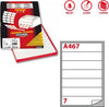 Etichetta adesiva A467 - permanente - 190x38 mm - 7 etichette per foglio - bianco - Markin - scatola 100 fogli A4 Cancelleria e prodotti per ufficio/Archivio ufficio e accessori per scrivania/Etichette divisori per schedario e timbri/Etichette ed etichette adesive/Etichette per stampanti Eurocartuccia - Pavullo, Commerciovirtuoso.it