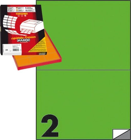 Etichetta adesiva C509 - permanente - 210x148 5 mm - 2 etichette per foglio - verde - Markin - scatola 100 fogli A4 Cancelleria e prodotti per ufficio/Archivio ufficio e accessori per scrivania/Etichette divisori per schedario e timbri/Etichette ed etichette adesive/Etichette per stampanti Eurocartuccia - Pavullo, Commerciovirtuoso.it