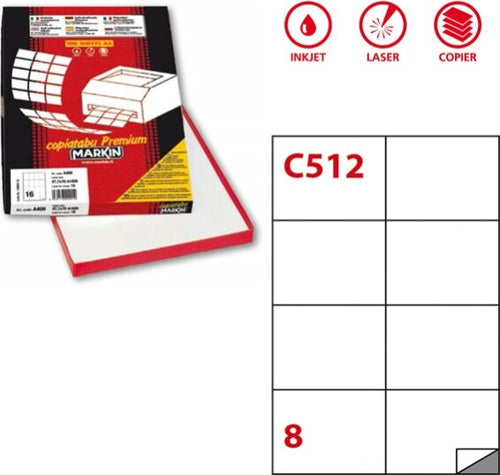Etichetta adesiva C512 - permanente - 105x74 25 mm - 8 etichette per foglio - bianco - Markin - scatola 100 fogli A4 Cancelleria e prodotti per ufficio/Archivio ufficio e accessori per scrivania/Etichette divisori per schedario e timbri/Etichette ed etichette adesive/Etichette per stampanti Eurocartuccia - Pavullo, Commerciovirtuoso.it